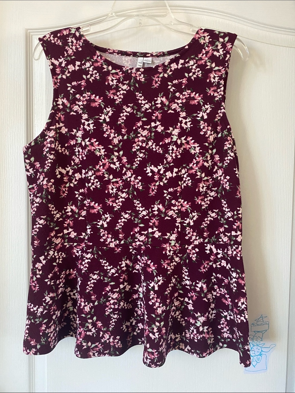 Elle Wine Floral Sleeveless Peplum Tank